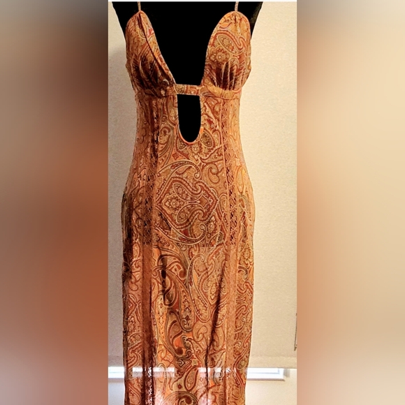 Victoria's Secret Vintage Rust Paisley Strapless Slip Dress Cutout Maxi Dress XS - Picture 8 of 15